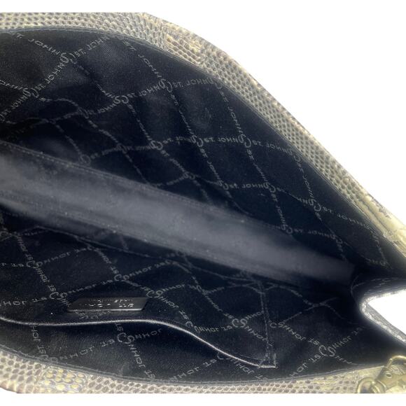 St. John Italian Leather Crossbody Black w/Snakeskin Embossing on Top & Sides - Picture 5 of 7